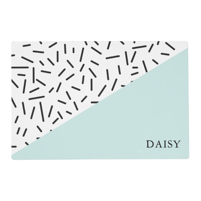 Light Blue and Geometric Pattern Personalized Placemat (Front)