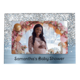 Light Blue and Glittery Silver Glam Baby Shower Magnetic Frame