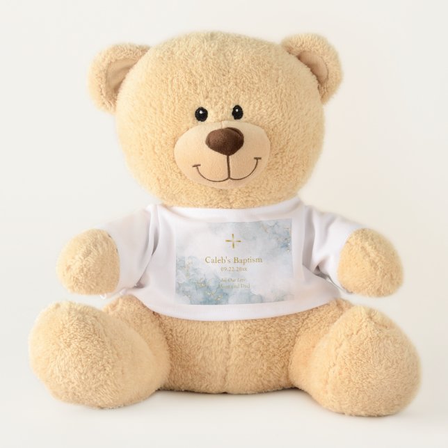 Light Blue and Gold Background Baptism Gift        Teddy Bear (Front)