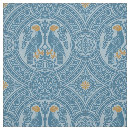 Light Blue and Gold Byzantine Birds Fabric