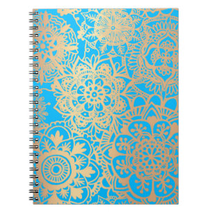 Light Blue and Gold Floral Mandala Pattern Notebook