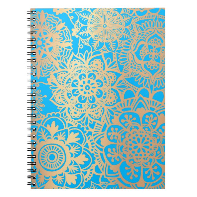 Light Blue and Gold Floral Mandala Pattern Notebook (Front)