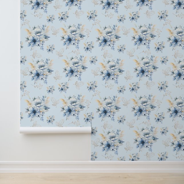 Light blue and gold floral wallpaper  (Application)