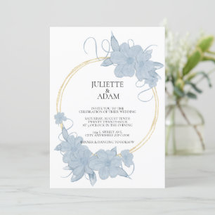 Light Blue and Gold Floral Wedding Invitation