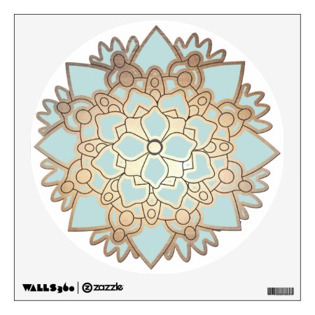 Light Blue And Gold Lotus Flower Wall Decal