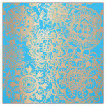 Light Blue and Gold Mandala Pattern Fabric