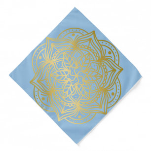 Light blue and Gold Mandala Pattern Wrapping Paper Bandana
