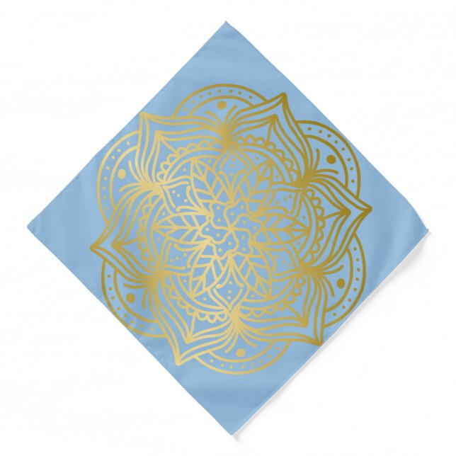 Light blue and Gold Mandala Pattern Wrapping Paper Bandana (Front)
