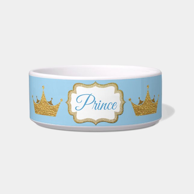Light Blue and Gold Prince Crown Pet Dish (Front)