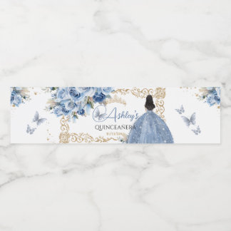 Light Blue and Gold Quinceañera Princess Water Bottle Label