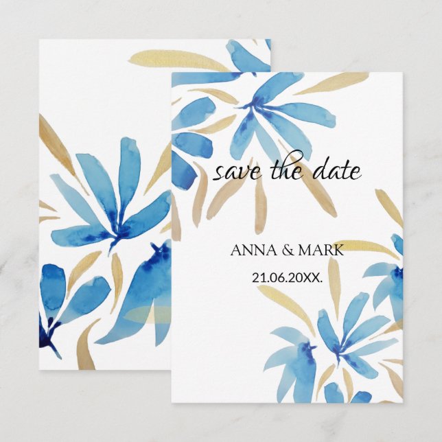 Light Blue And Gold Watercolor Flowers (Front/Back)
