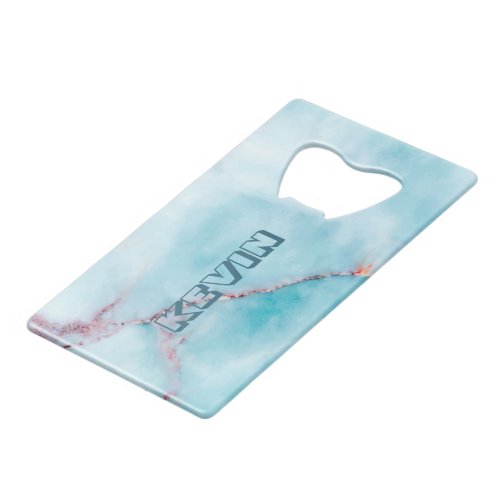 Light_blue and gray faux marble credit card bottle opener