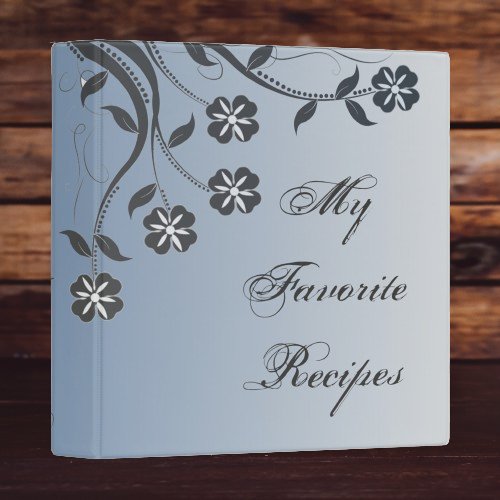 Light Blue and Gray Floral Swirl Recipe Book Binder