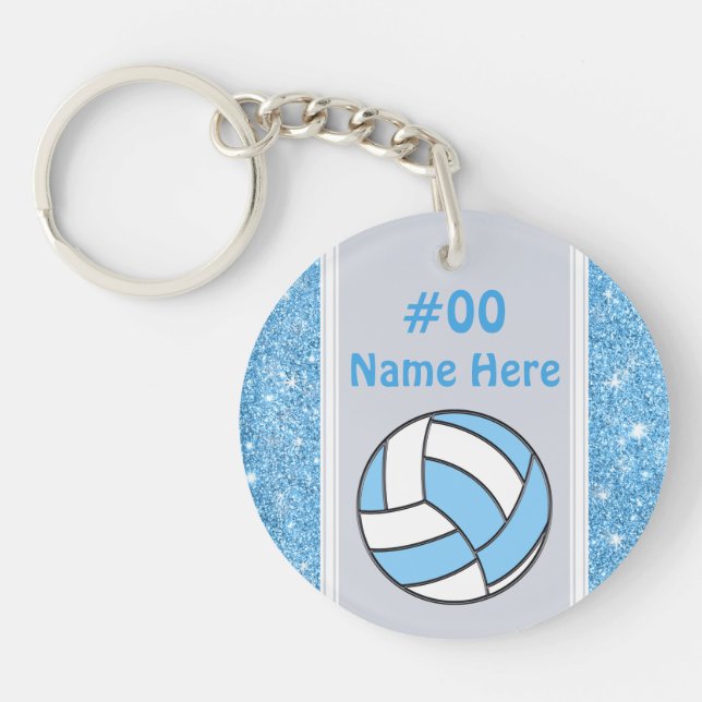 Light Blue and Gray, Personalized Volleyball Gifts Keychain (Front)