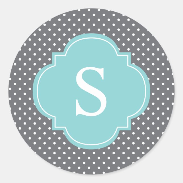 Light Blue and Gray Polka Dots Patter Classic Round Sticker (Front)