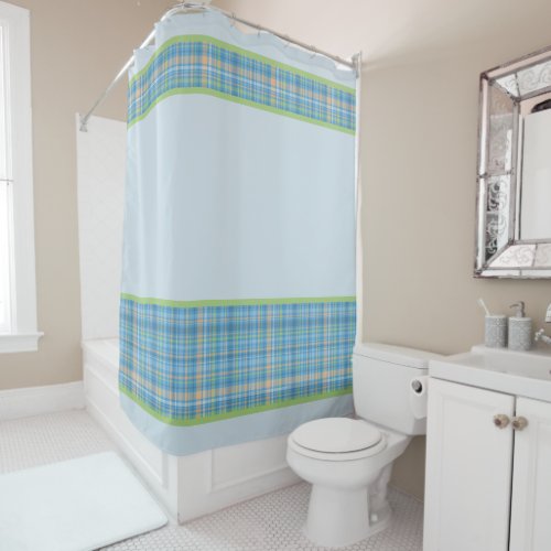 Light Blue And Green Pastel Plaid Pattern Shower Curtain