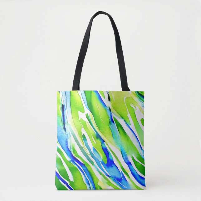 Light Blue and Green Watercolor Stripes Tote Bag (Front)