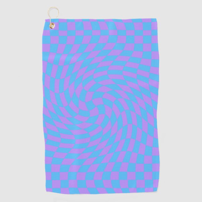 Light Blue and Lavender checker art pattern  Golf Towel (Front)