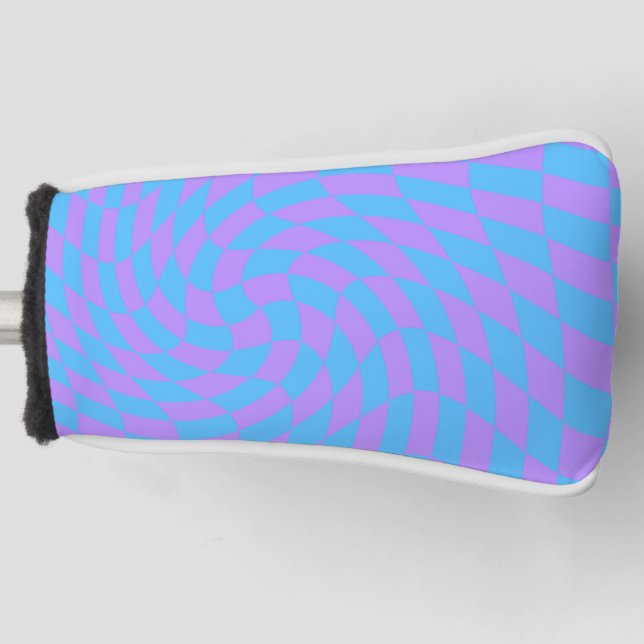 Light Blue and Lavender Waved Checkered Pattern  Golf Head Cover (Front)