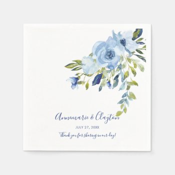 Light Blue And Navy Floral Reception | Napkins by dmboyce at Zazzle