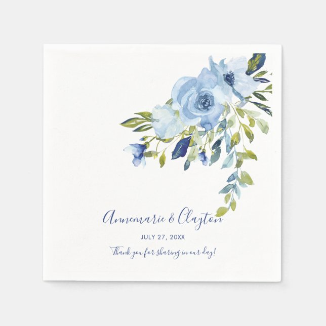 Light Blue and Navy Floral Reception | Napkins (Front)