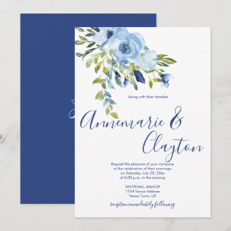 Light Blue and Navy Floral Wedding | Invitation