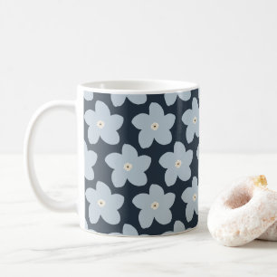 Light Blue And Navy Retro Flower Coffee Mug