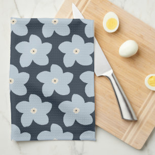 Light Blue And Navy Retro Flower Kitchen Towel