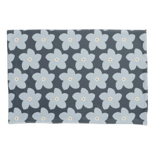 Light Blue And Navy Retro Flower Pillow Case