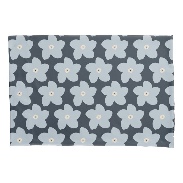 Light Blue And Navy Retro Flower Pillow Case (Front)