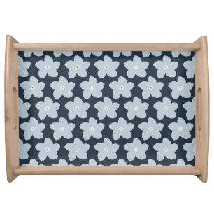Light Blue And Navy Retro Flower Serving Tray