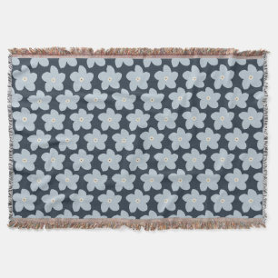 Light Blue And Navy Retro Flower Throw Blanket