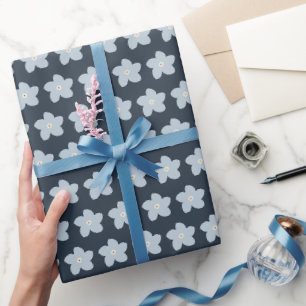 Light Blue And Navy Retro Flower Wrapping Paper