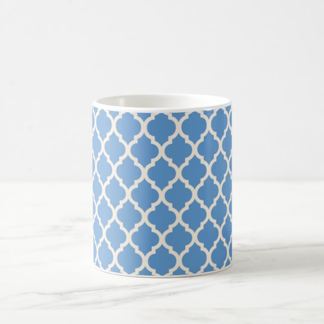 Light Blue and Off White Quatrefoil Coffee Mug (Center)