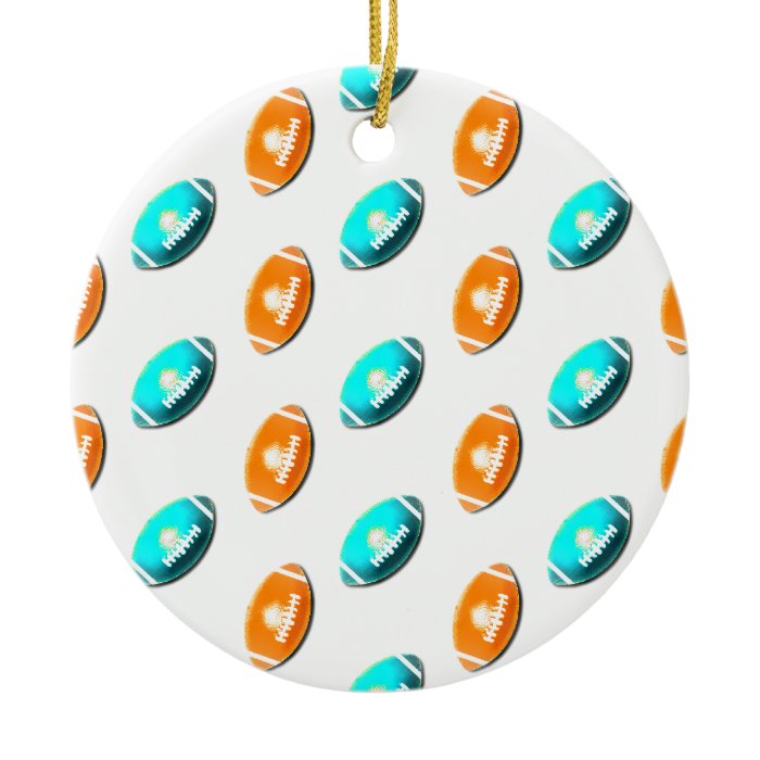 Light Blue and Orange Football Pattern Christmas Tree Ornaments