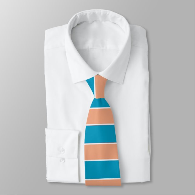 Light Blue and Peach Horizontal Stripes Neck Tie (Tied)
