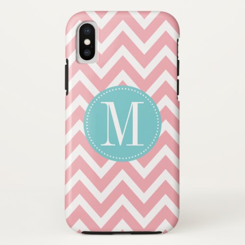 Light Blue and Pink Chevron Custom Monogram iPhone XS Case