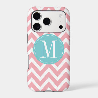 Light Blue and Pink Chevron Custom Monogram iPhone 17 Pro Case