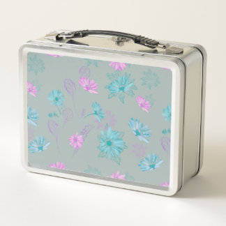 Light blue and pink floral Metal Lunchbox