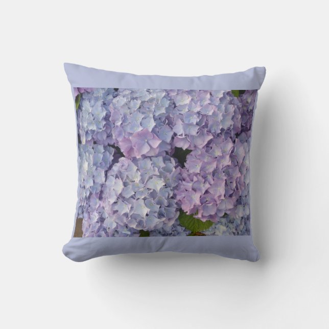 Light Blue and Pink Hydrangea Throw Pillow (Front)