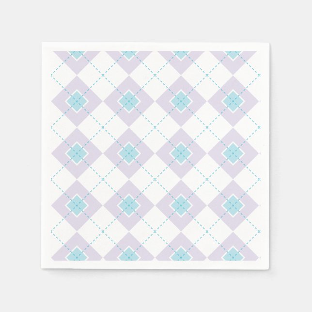 Light Blue and Purple Argyle Paper Napkins (Front)
