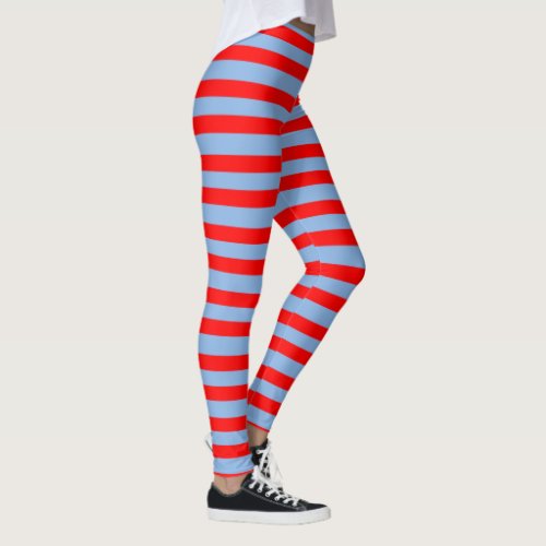 Light Blue and Red striped leggings
