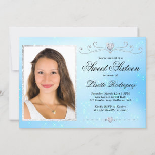 Light Blue and Silver Sweet 16 Sixteen Birthday Invitation
