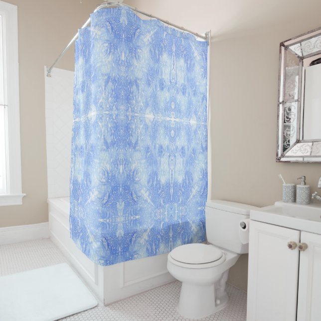 Light Blue and White Abstract Shower Curtains (In Situ)