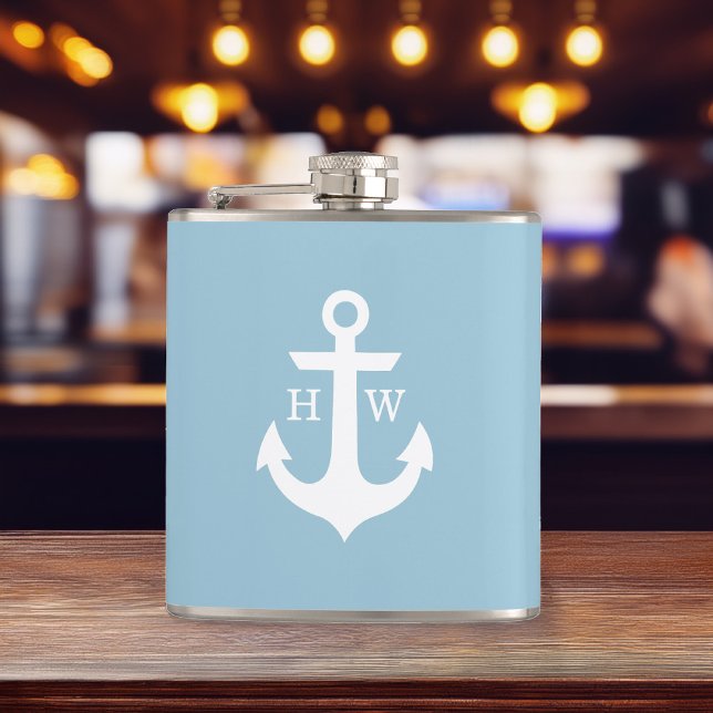 Light Blue and White Anchor Monogram Flask (Creator Uploaded)