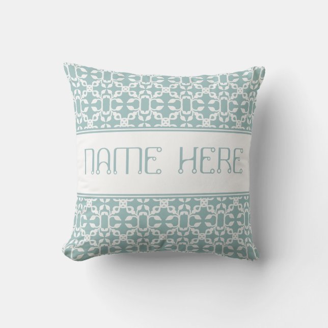 Light Blue And White Art Deco Modern Custom Name Throw Pillow (Front)