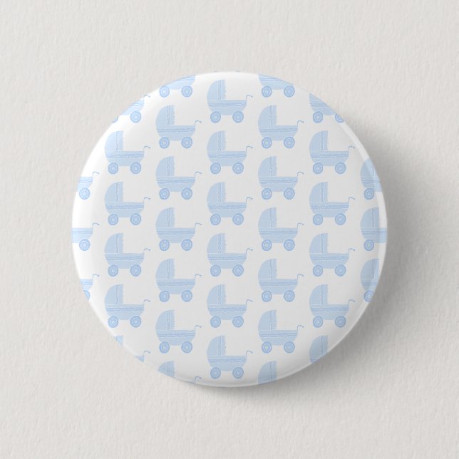 Light Blue and White Baby Stroller Pattern. Pinback Button (Front)