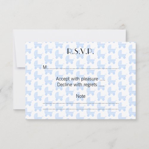 Light Blue and White Baby Stroller Pattern. Personalized Invites