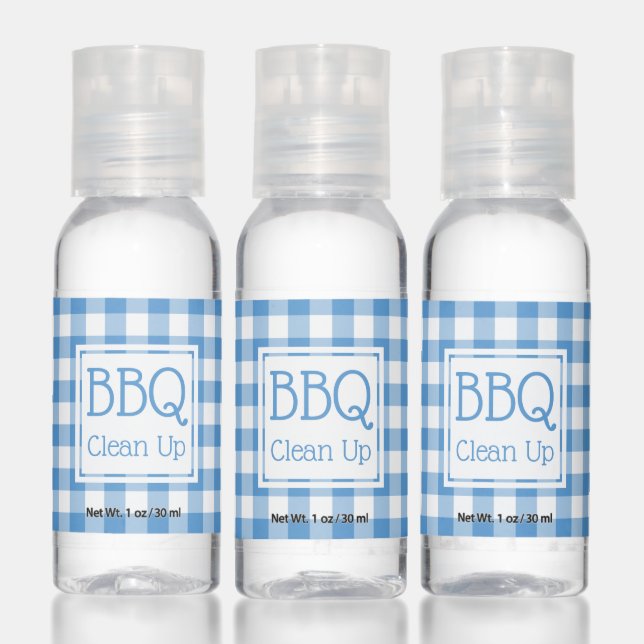 Light Blue and White Buffalo Check BBQ Party Hand Sanitizer (Set)