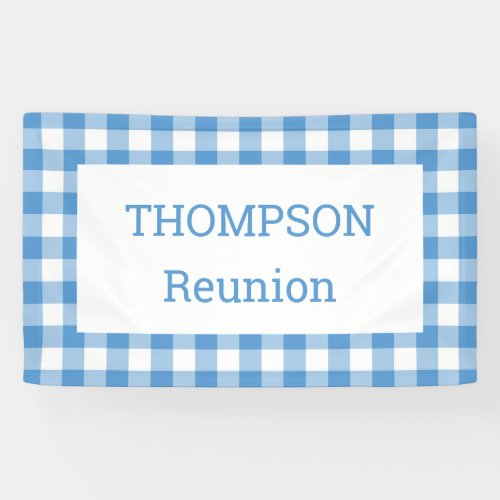 Light Blue and White Buffalo Check Reunion Party Banner